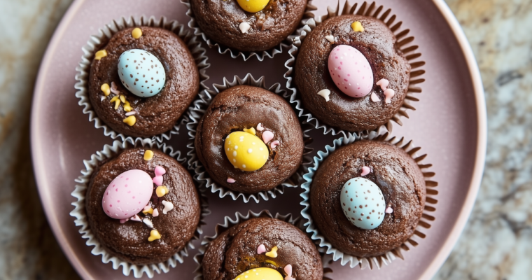 Festive mini egg cookies topped with colorful candy eggs on a pink plate, perfect for spring or Easter baking.